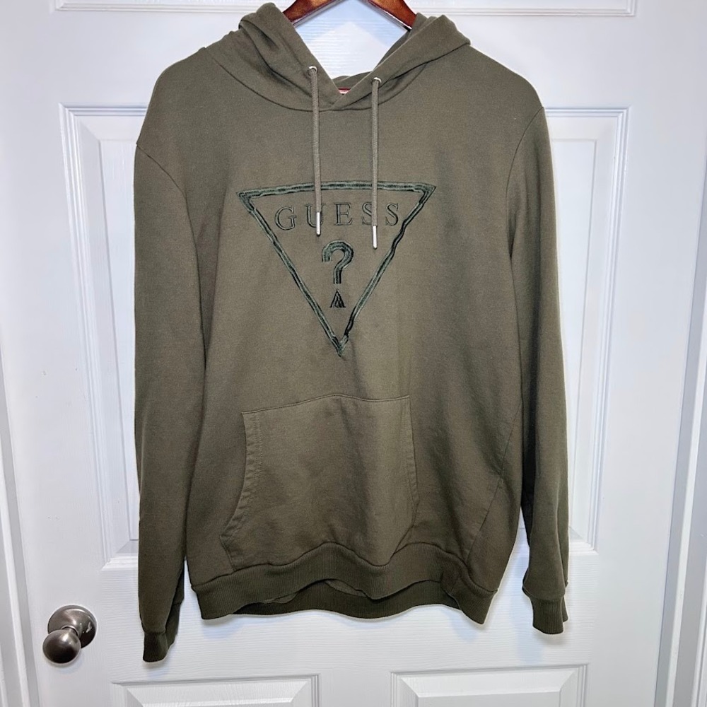 Men's Olive Army Green GUESS Los Angeles Men's Hoodie XL Logo On Front